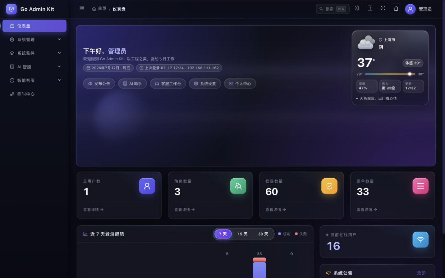 系统概览 · 深空暗色